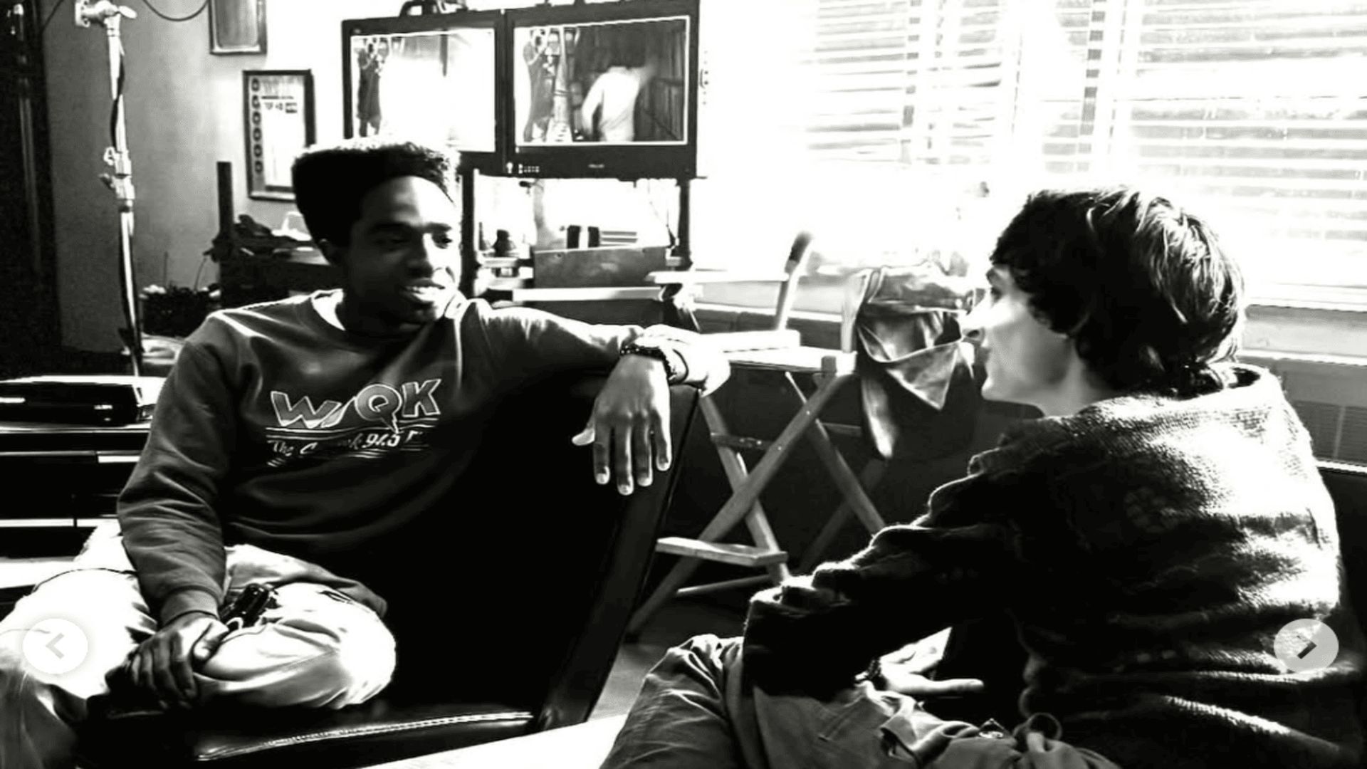 BTS Image of Finn Wolfhard and Caleb McLaughlin (Image via Instagram/@slevydirect)