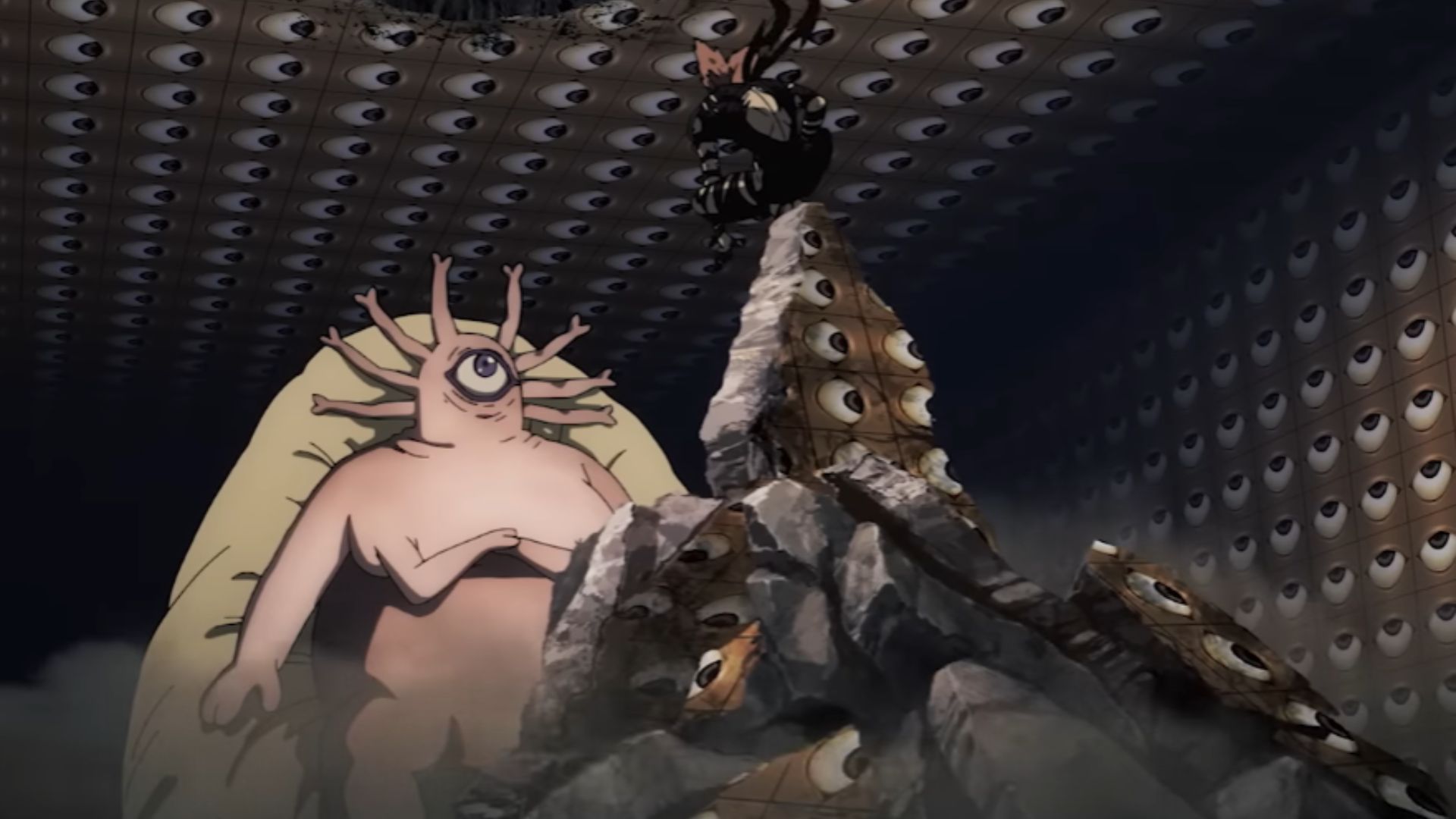 Gyoro Gyoro handling Garou in his chamber (Image Source: J.C. Staff)