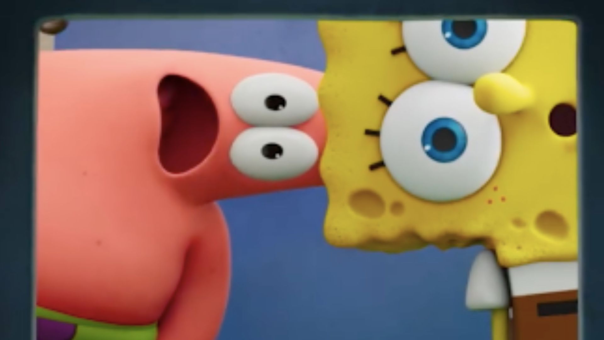 A still from the clip of The SpongeBob Movie: Search for SquarePants, featuring Patrick and Spongebob peeping into a tunnel