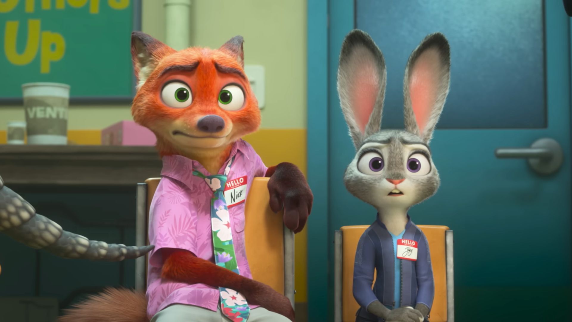 Nick and Judy are sitting in what looks like therapy sessions