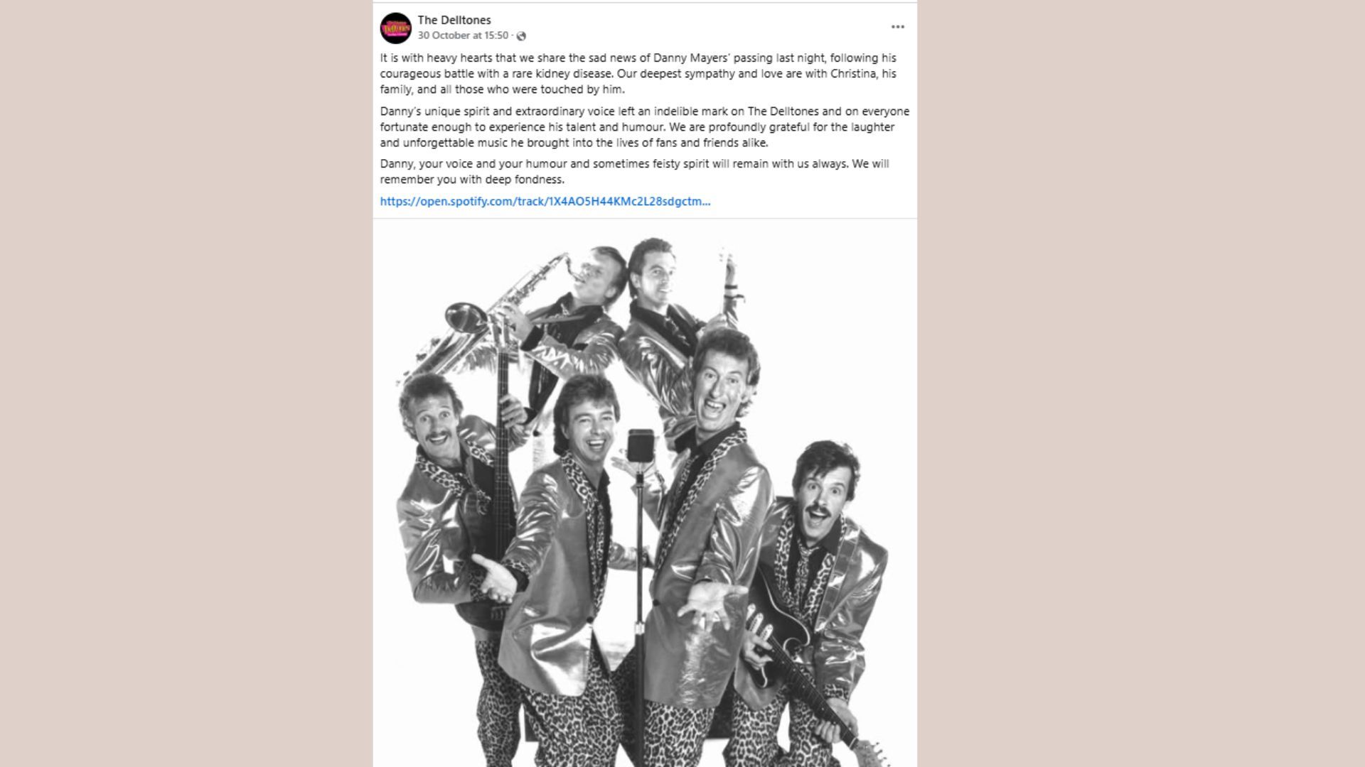 The Delltones tribute to Danny Mayers (Image via Facebook/@The Delltones)