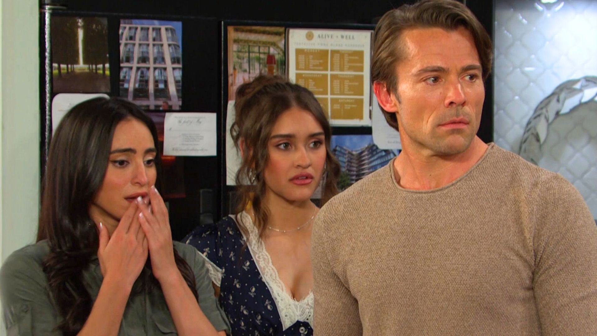 Gabi, Ari, and Philip watch a romantic proposal | Image: Peacock