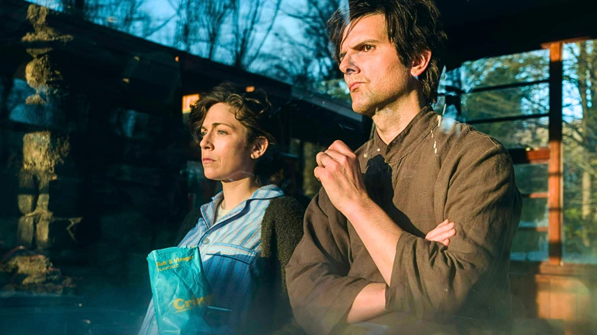 Adam Scott and Jen Tullock in Severance (Image via Apple TV)