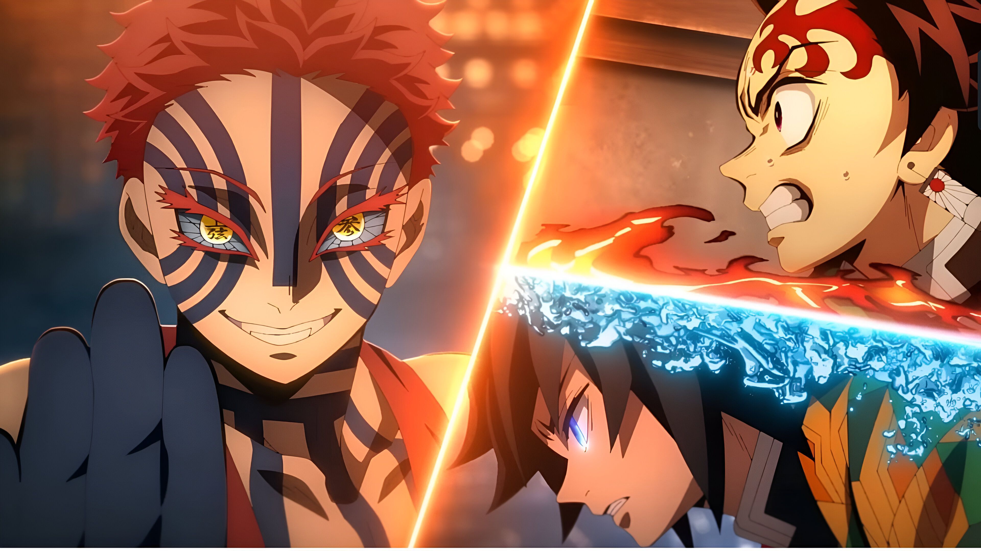 Akaza, Giyu, and Tanjiro in Demon Slayer Infinity Castle 