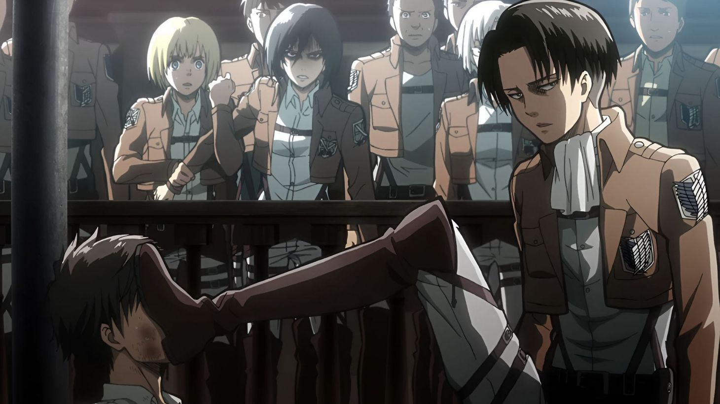Levi, Eren, and other Scout members as seen in anime (Image credit: Wit Studio)