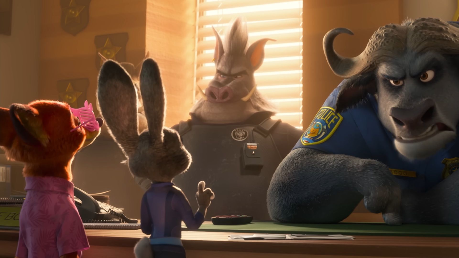 Chief Bogo seems angry on Judy and Nick in Zootopia 2