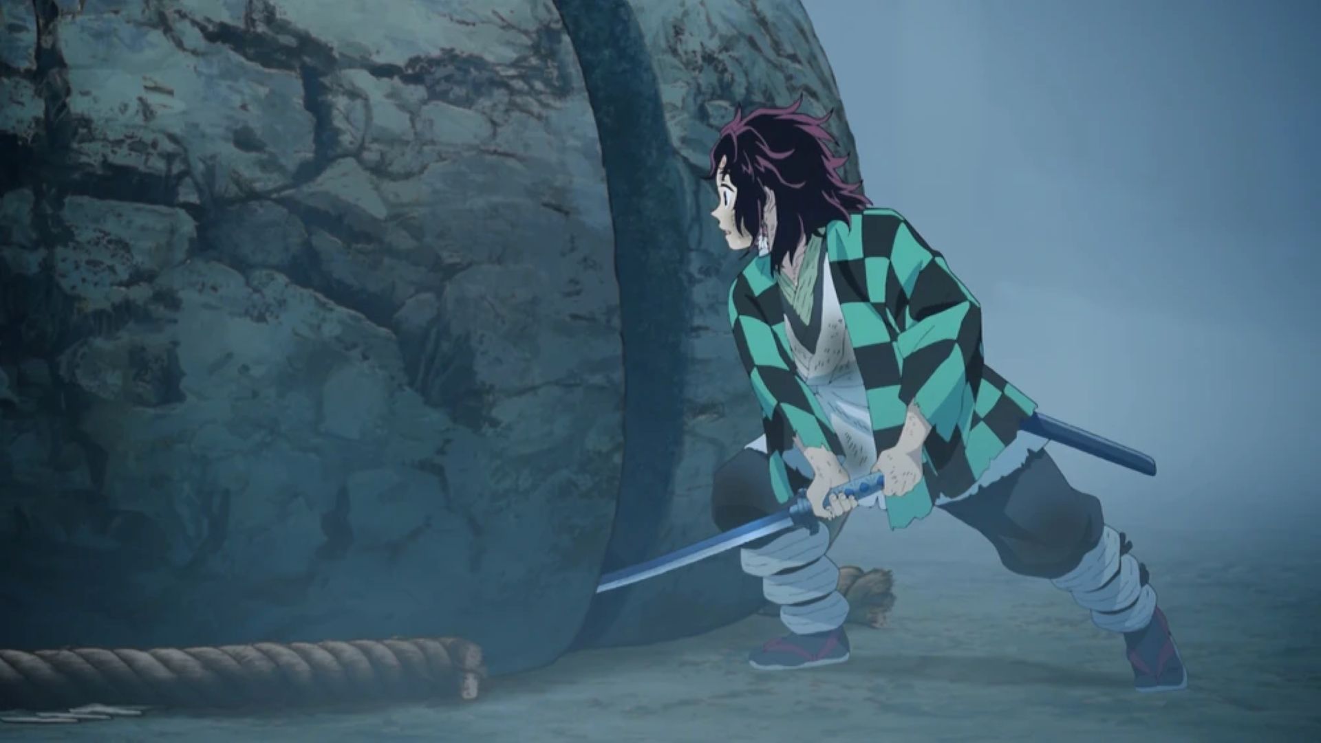 Tanjiro splitting the rock (Image Credit: Ufotable)