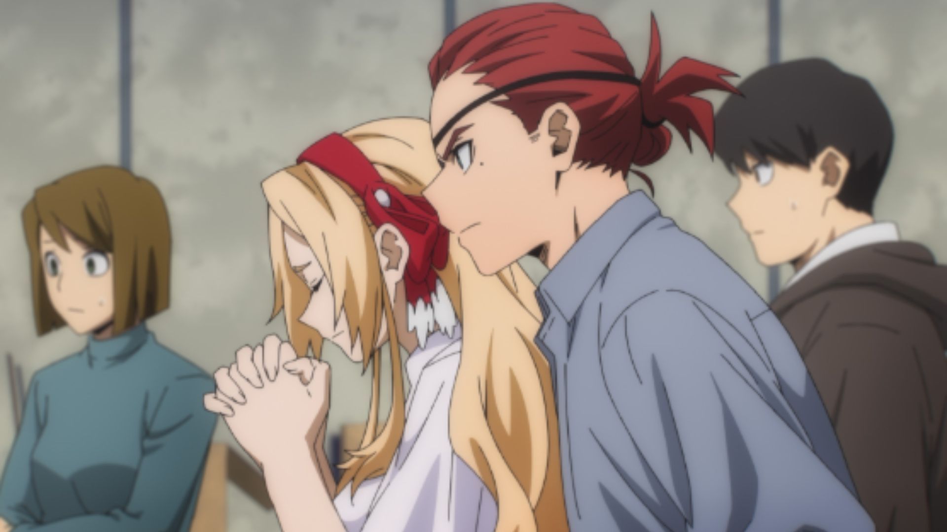 Anna (left) and Giulio (right) as seen cheering for Deku (Image Source: Studio Bones)