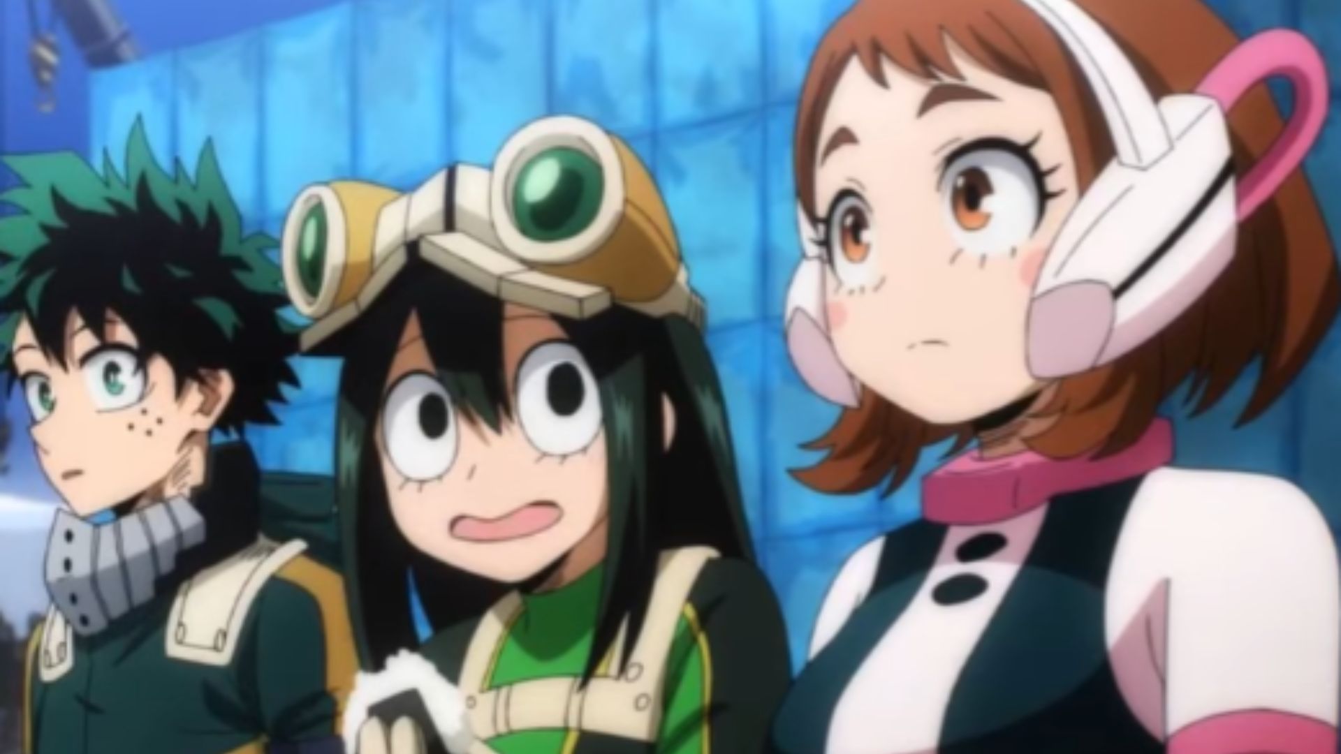 Deku, Ochaco, and Asui as seen together (Image Source: Studio Bones)