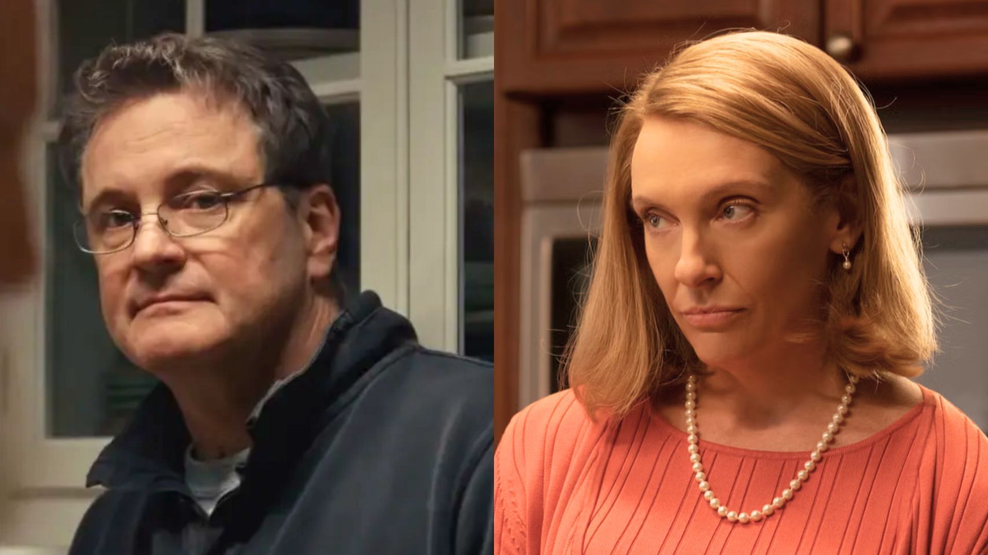 Colin Firth and Toni Collette as Michael and Kathleen Peterson in The Staircase (Image via HBO Max)