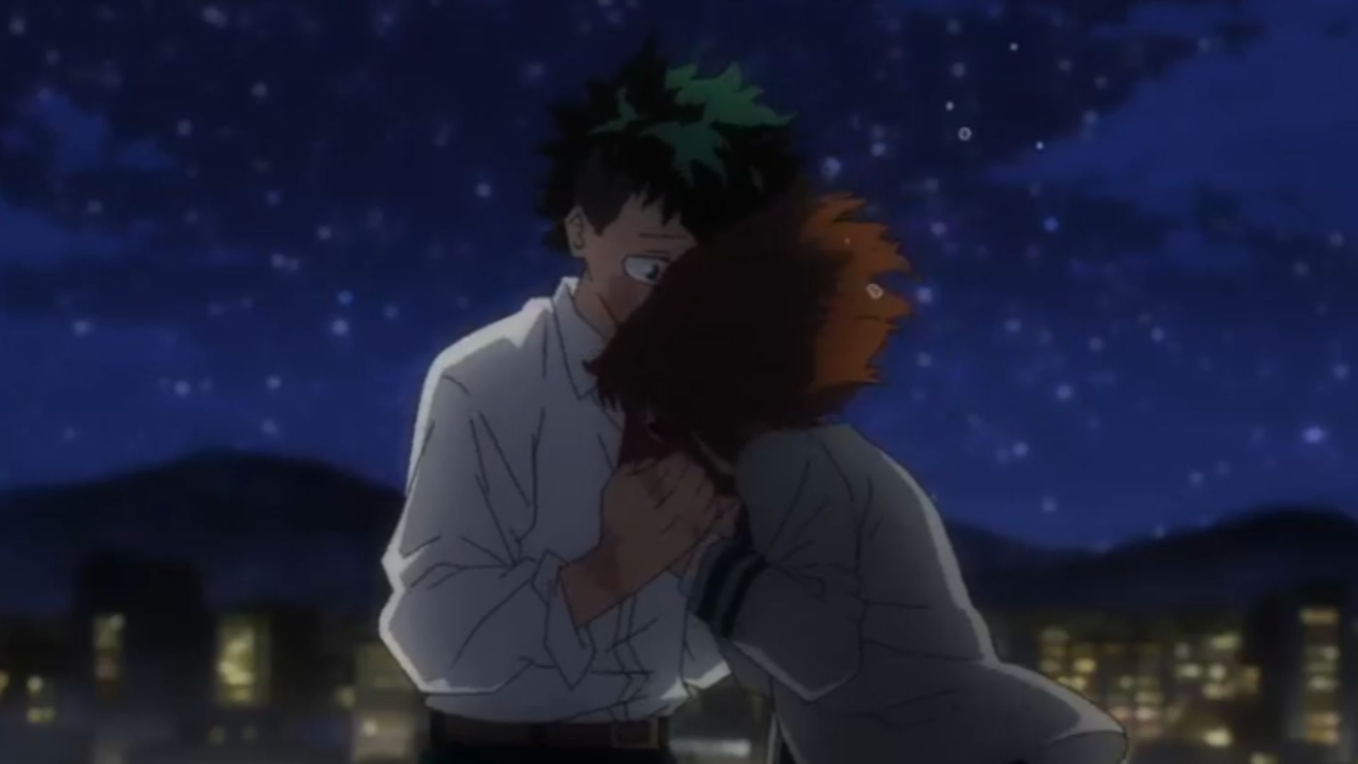 Midoriya giving comfort to Ochaco&#039;s internal suffering (Image Source: Studio Bones)