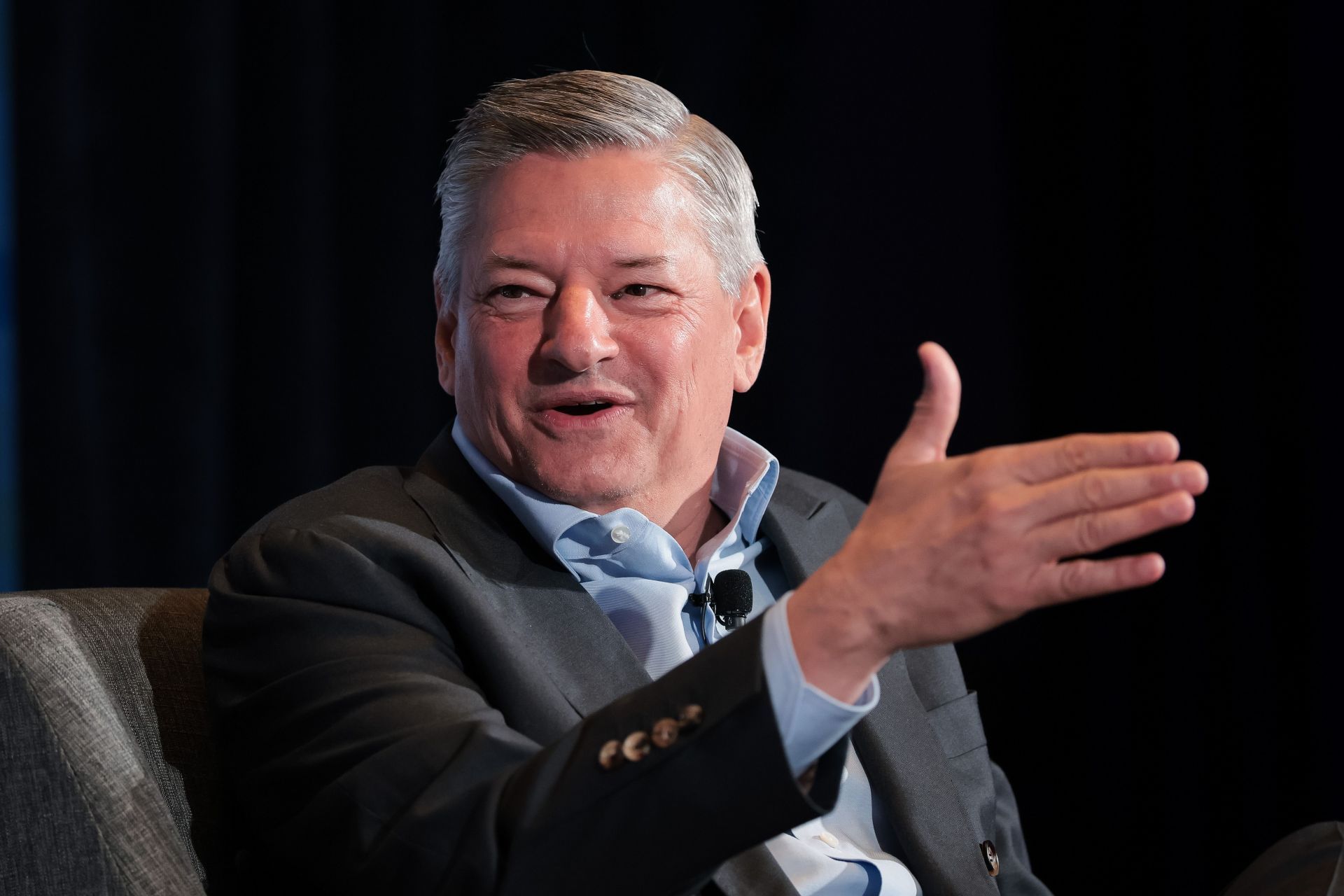 Netflix Co-CEO Ted Sarandos speaks during the Semafor World Economy Summit 2025 | Image via Getty