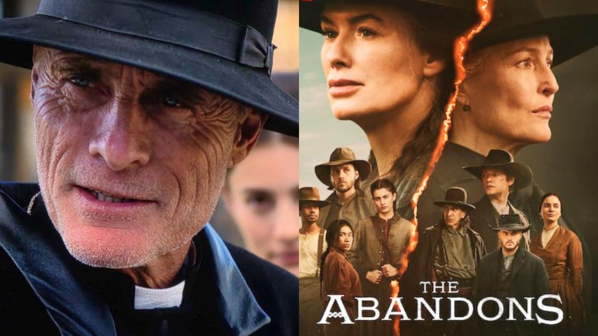 Timothy V. Murphy as Father Killian Duffy in The Abandons (Images via Instagram/timvmurphy and Netflix)