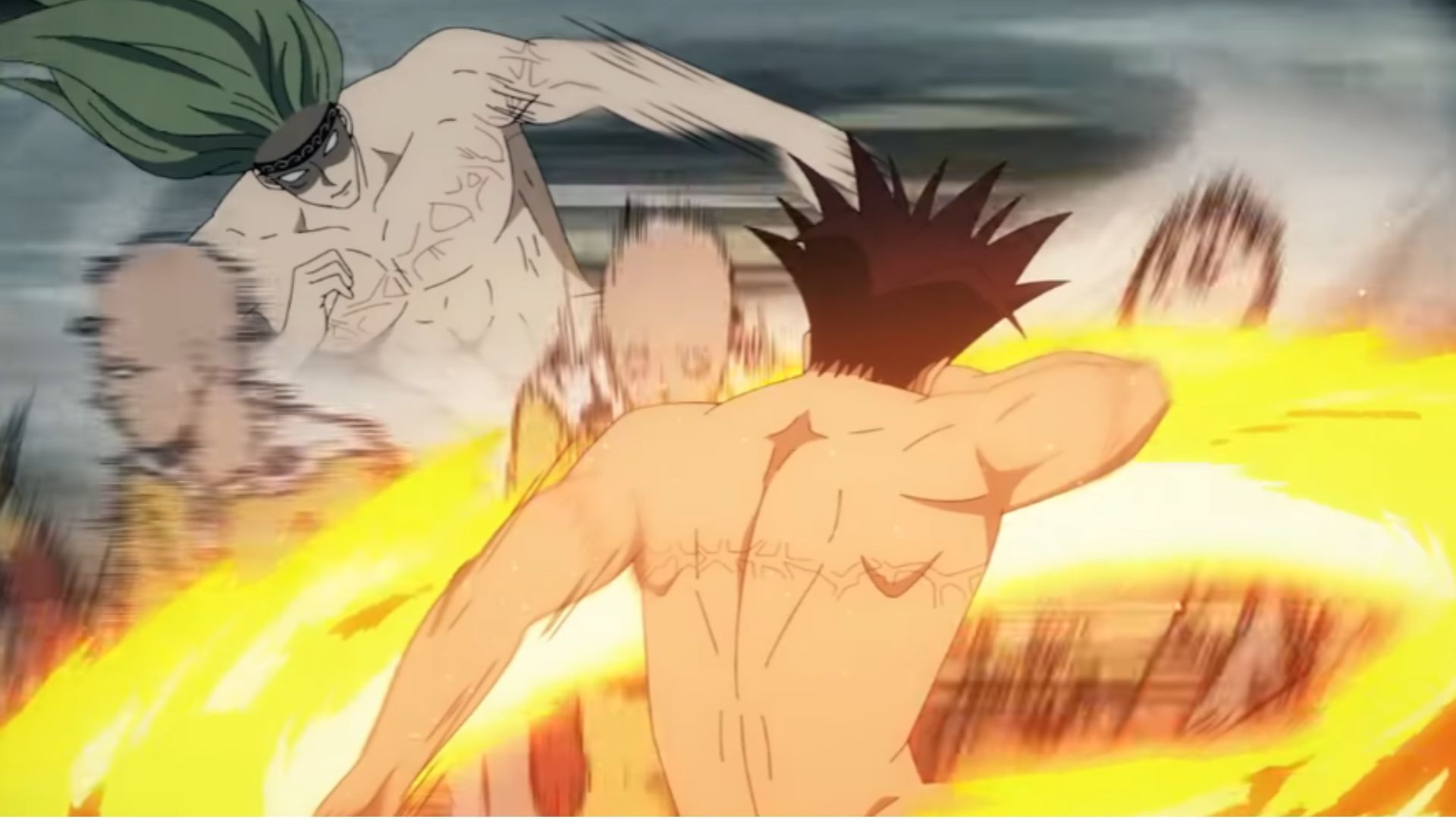 Saitama effortlessly evades Hellfire Flame and Tempest Wind&#039;s attacks (Image Source: Studio J.C. Staff)