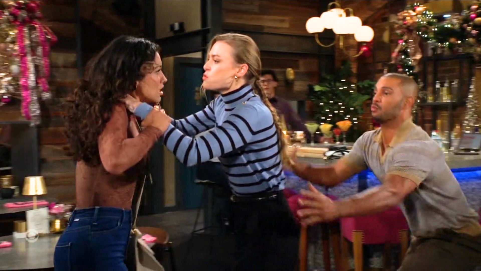 Audra Charles (Zuleyka Silver), Claire Newman (Hayley Erin), and Holden Novak (Nathan Owens) on The Young and the Restless | Image: CBS