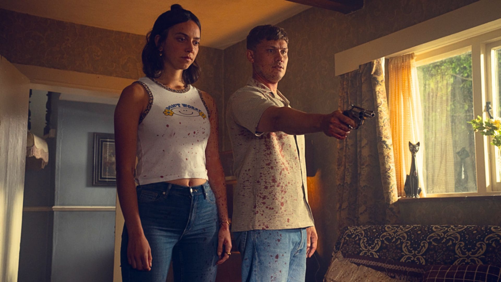 Jon Pointing as Ash and Maeve Courtier-Lilley as Dee Dee (Image via Instagram/@itvstudios)