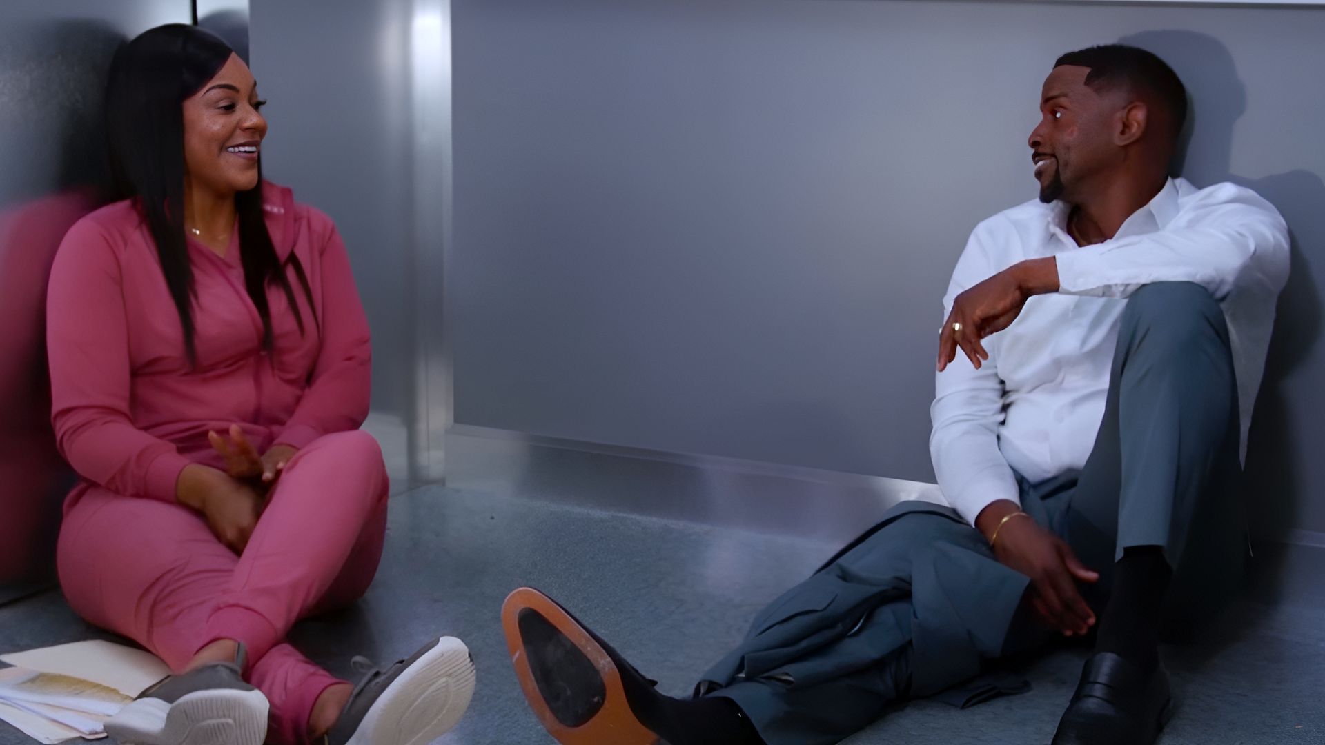Oldest soap tricks in the book: dropped papers and dead elevators conspired to get Ted and Shanice together on Beyond the Gates | Image: CBS