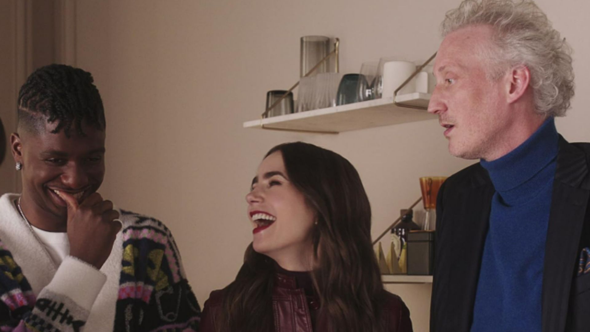 Samuel Arnold, Lily Collins, and Bruno Gouery in Emily in Paris Season 5 (Image via Netflix)