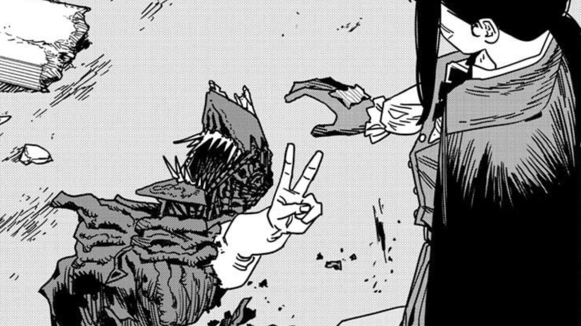 Denji&#039;s scissors to Yoru&#039;s paper (Image Credit: Shueisha)