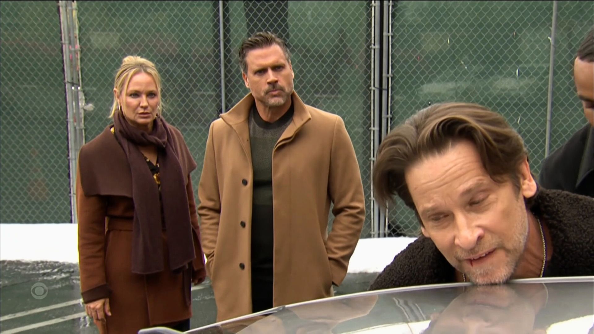The Young and the Restless: Nick and Sharon at the scene of the takedown | Image: CBS