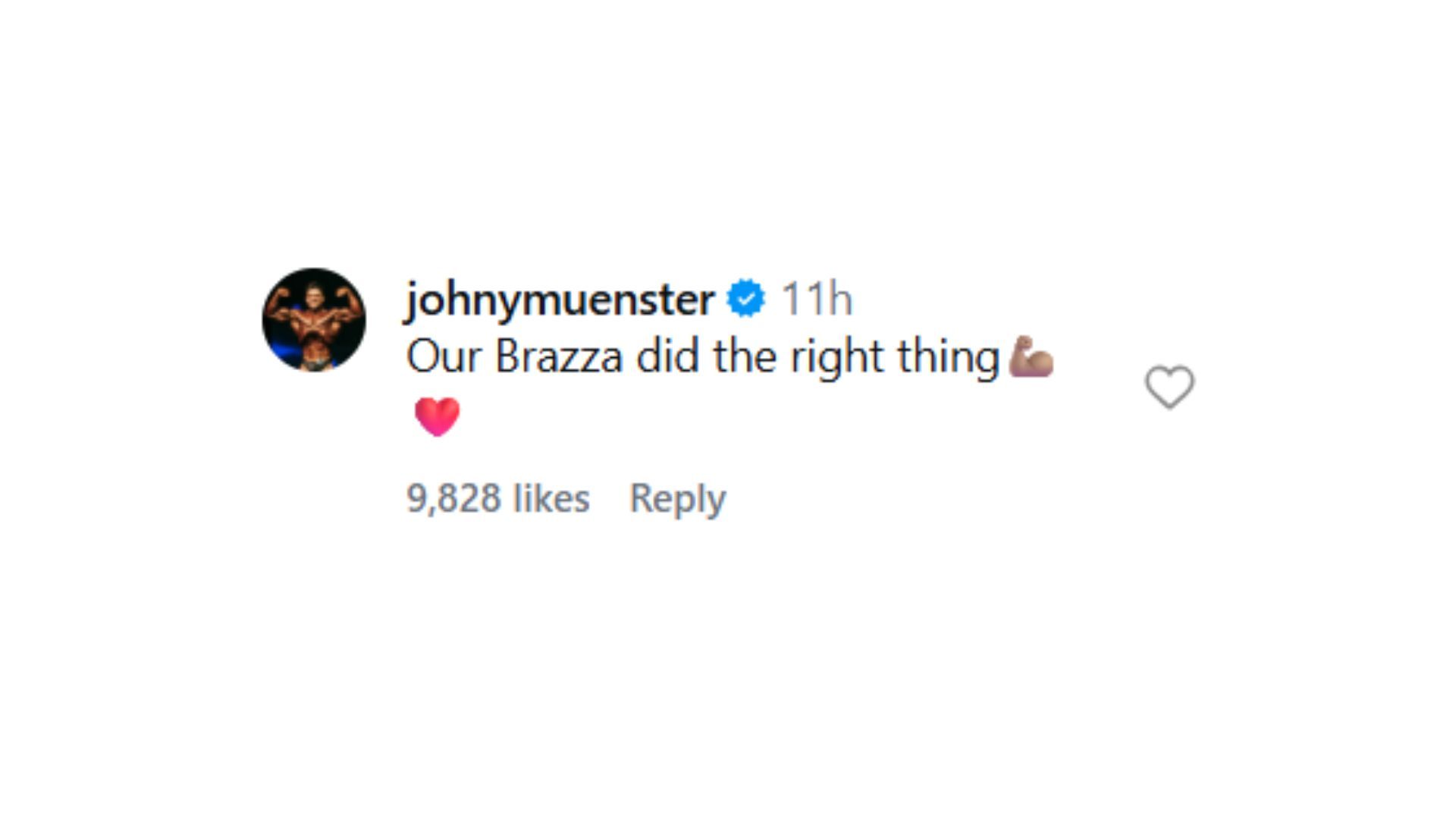 Johny Münster's comment (Image via Instagram/@malibufitmaxx)
