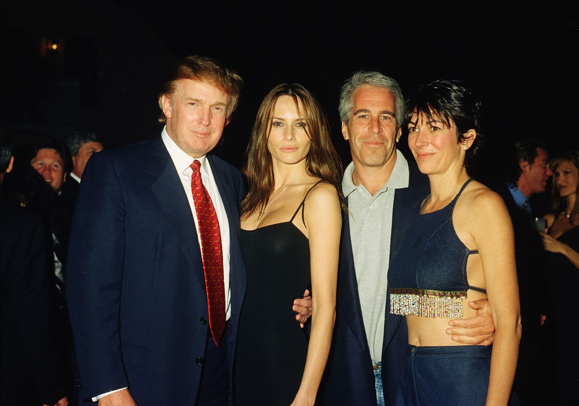 Donald Trump, Melania Knauss, Jeffrey Epstein, Ghislaine Maxwell at the Mar-a-Lago club, Palm Beach, Florida, February 12, 2000- Source: Getty