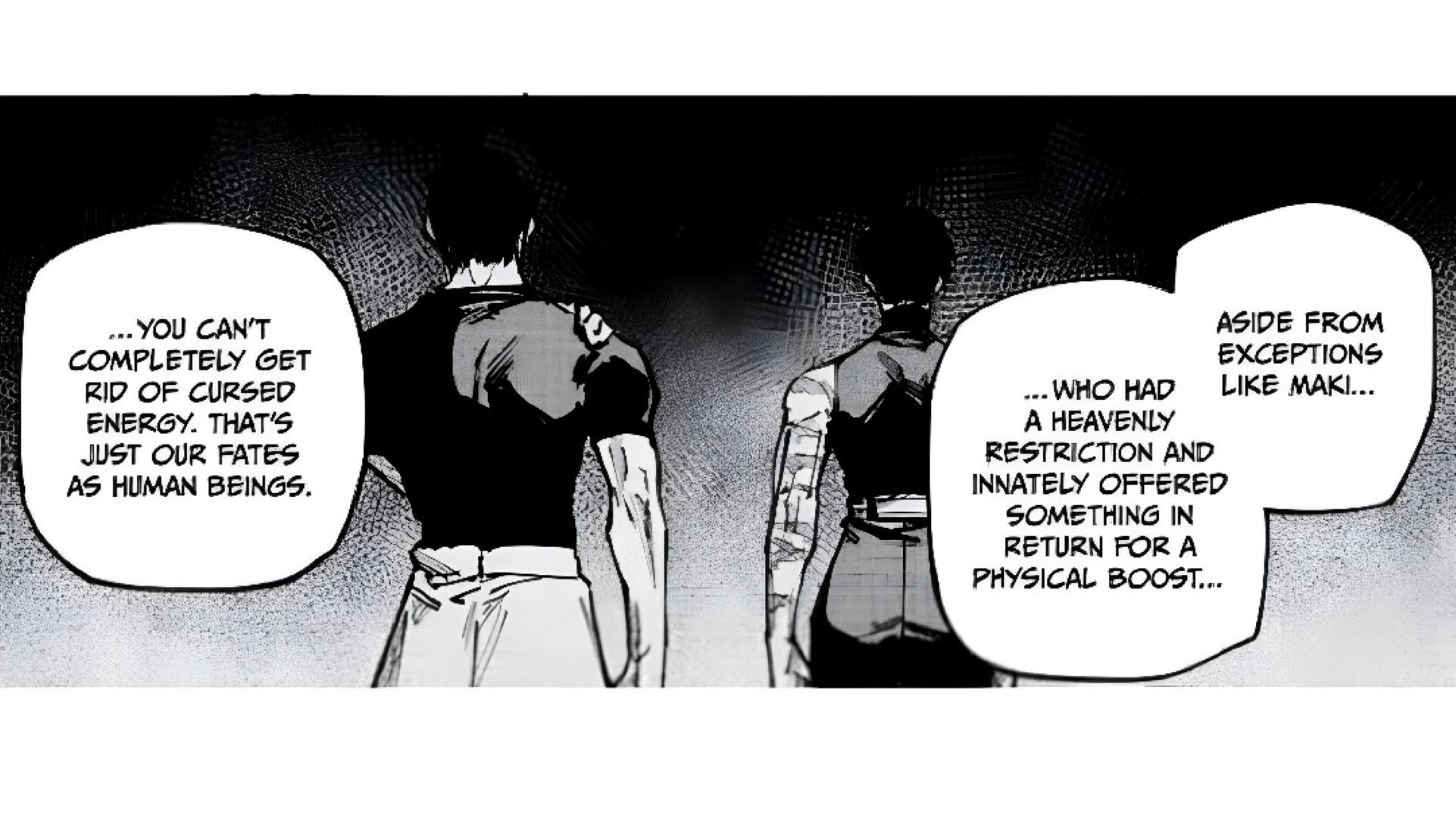 Toji and Maki's silhouette for Heavenly Restriction users - Source: Shueisha