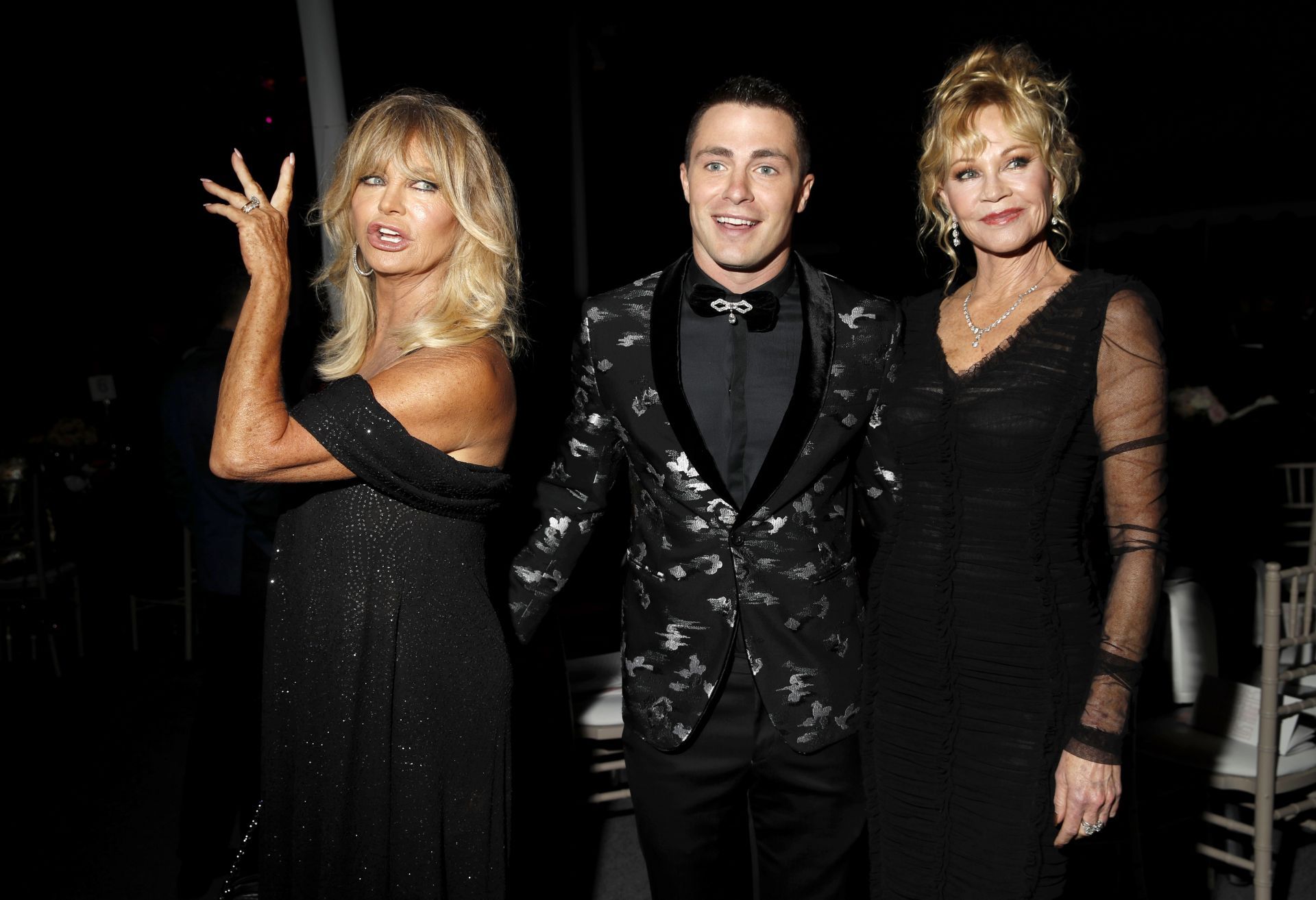 Goldie Hawn, Colton Haynes and Melanie Griffith at amfAR Los Angeles 2017 - Red Carpet - Source: Getty