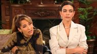 Lily Winters (Christel Khalil) and Victoria Newman (Amelia Heinle) traded barbs with Phyllis at the Genoa City Athletic Club bar on The Young and the Restless | Image: CBS