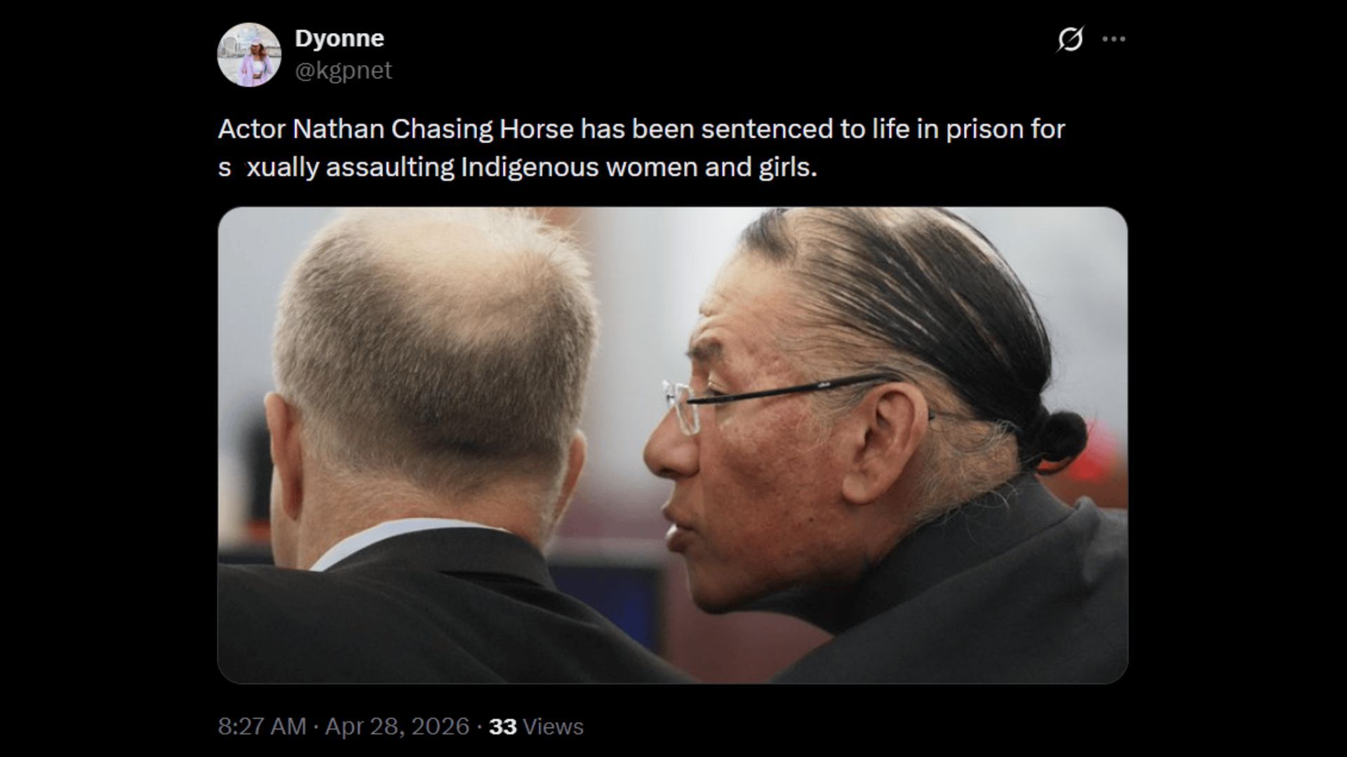 Nathan Chasing Horse will serve life imprisonment. (Image via X)