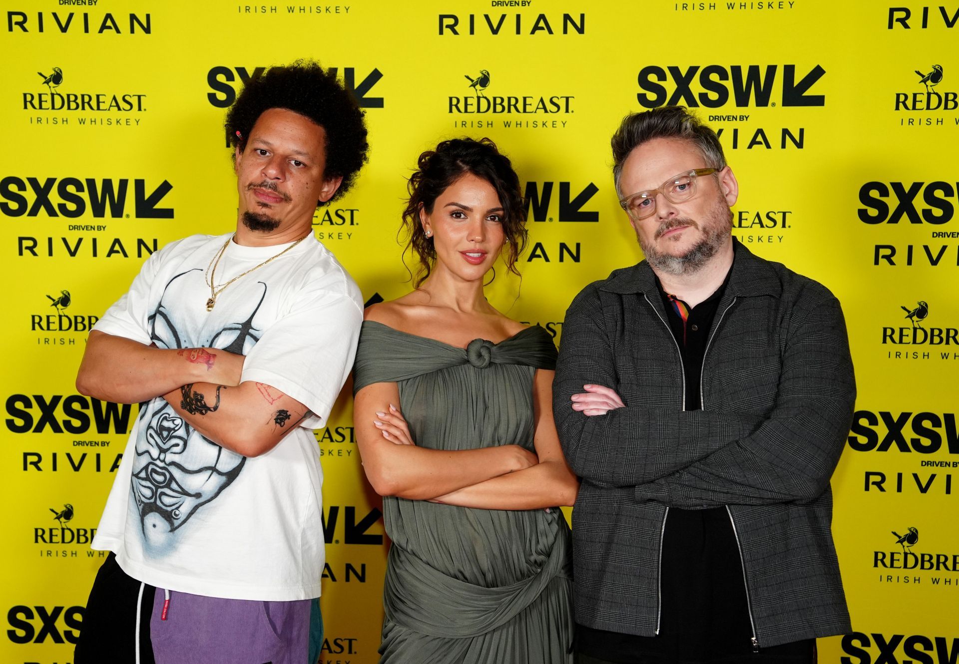(L-R) Eric André, Eiza González, and BenDavid Grabinski attend the world premiere of "Mike & Nick & Nick & Alice" at SXSW Film & TV Festival 2026 in Austin, Texas on March 14, 2026 - Source: Getty