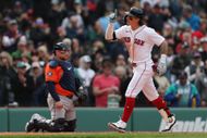 Jarren Duran #16 of the Boston Red Sox celebrates after hitting a home run against the Houston Astros during the fifth inning at Fenway Park during the Houston Astros v Boston Red Sox - Source: Getty