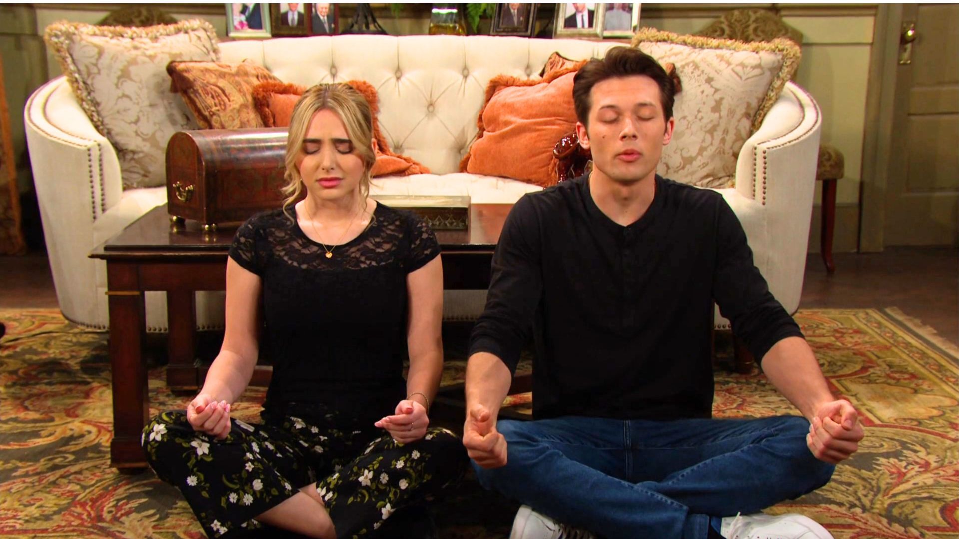 Holly and Tate tried yoga, but it didn't relax them on DAYS | Image: Peacock