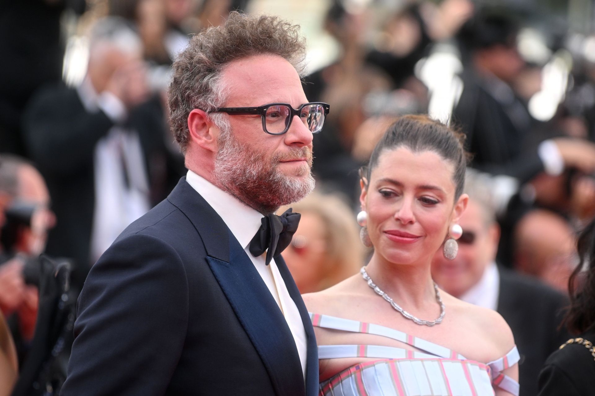 (L-R) Seth Rogen and Lauren Miller Rogen attend the "Fatherland" Screening - The 79th Annual Cannes Film Festival - Source: Getty