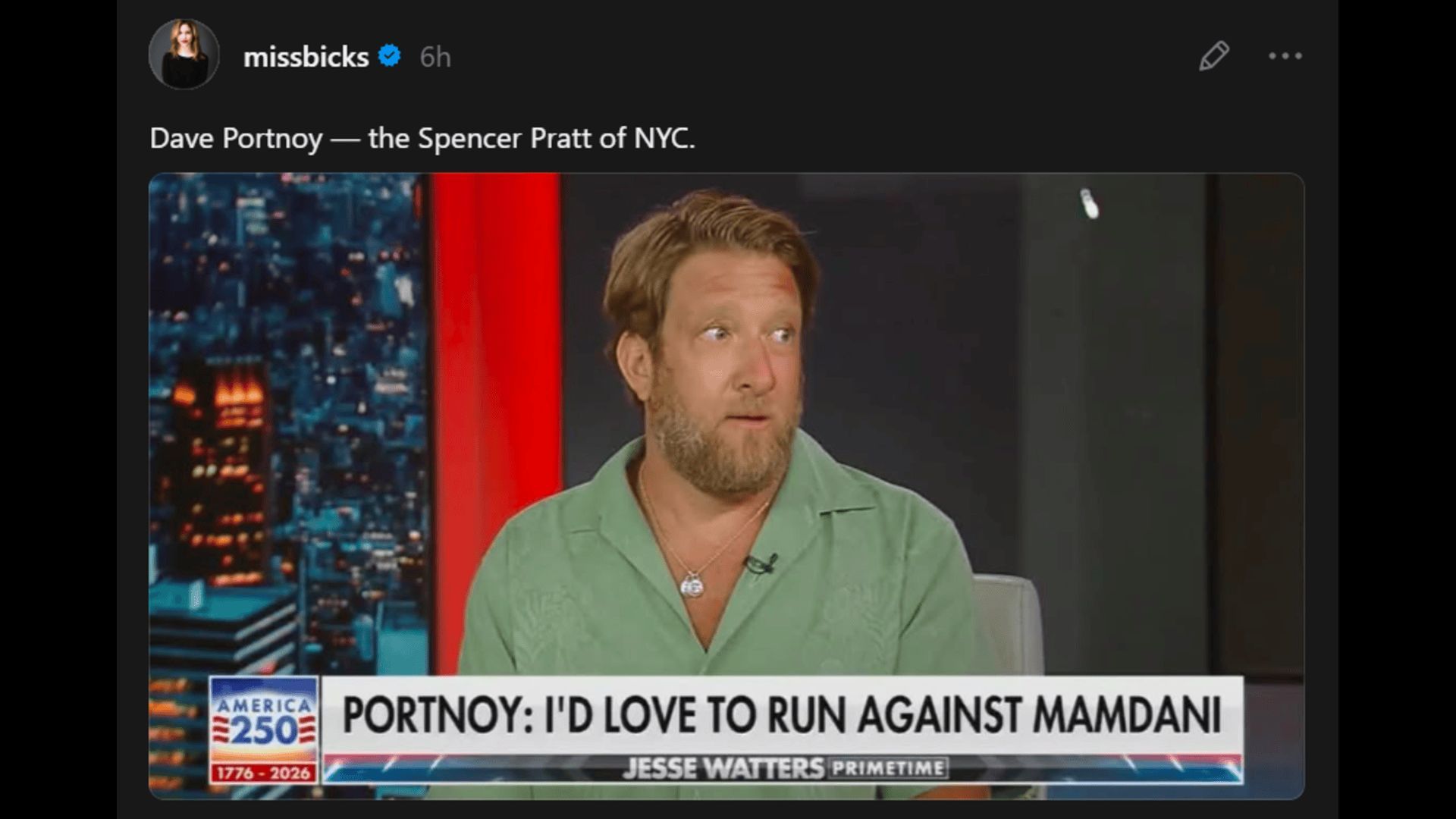 A netizen mocks Portnoy by comparing him to Pratt. (Image via Threads/@missbicks)