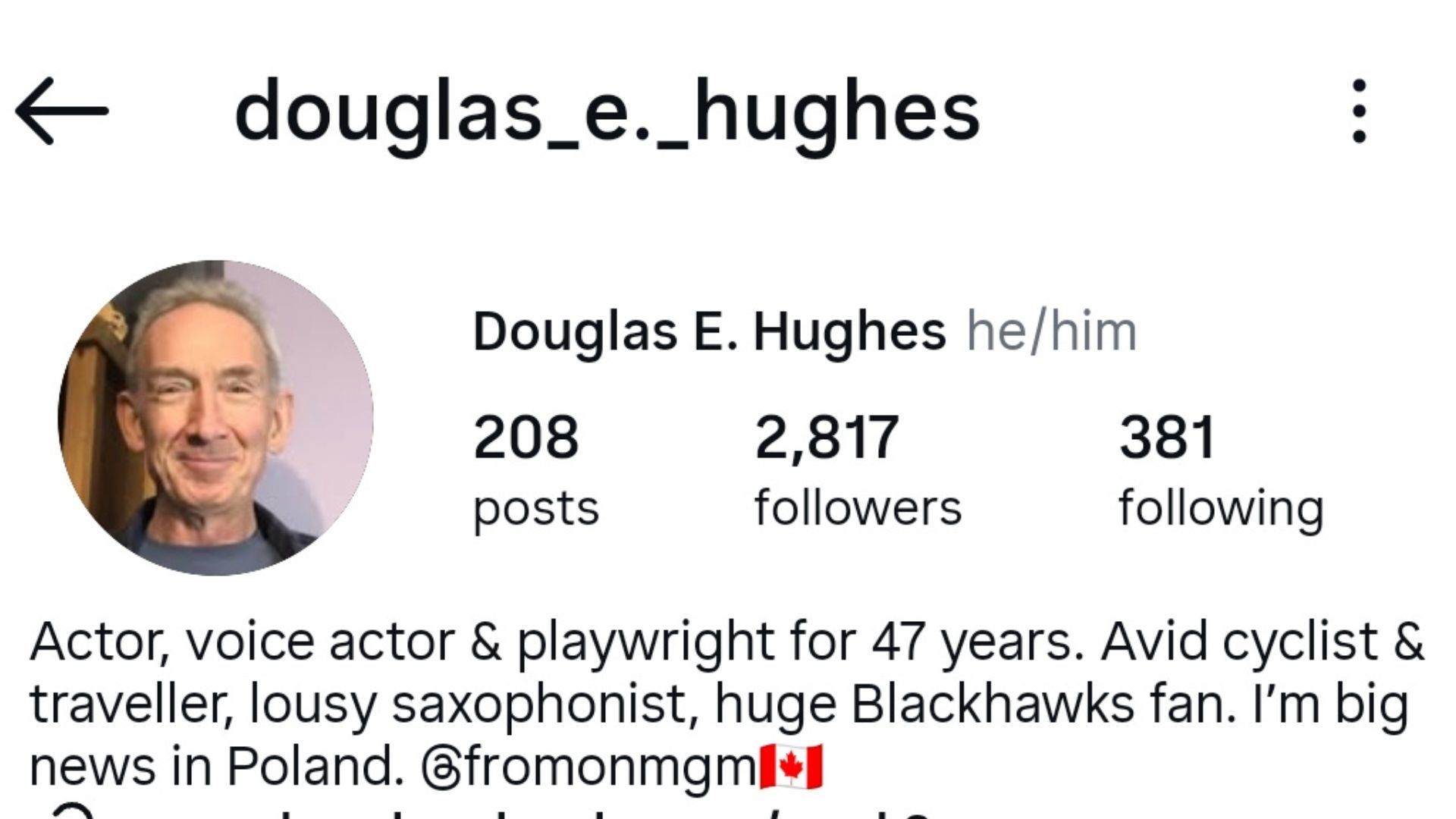 Doughlas E. Hughes Instagram bio 