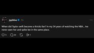 A social media user questions Taylor Swift's loyalty toward the Knicks. (Image via Threads)