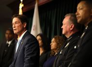 Los Angeles County District Attorney Nathan J. Hochman at a news conference on the Celeste Rivaz Hernandez murder case - Source: Getty