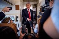 U.S. President Donald Trump speaks while aboard Air Force One for a trip to Michigan on July 27, 2026 in flight - Source: Getty