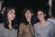 American playwright and actress Cusi Cram, wearing a black-and-white hooped v-neck top, American actress Kim Delaney, who wears a brown-and-white striped dress, and American actress Katherine Kamhi, in a grey blouse, United States, circa 1982 - Source: Getty