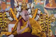 Tibetan spiritual leader Dalai Lama leads a long-life prayer offered to him by the Geluk Tibetan Buddhist tradition at the Kalachakra ground, of Bodh Gaya religious site in Gaya district of the Indian state of Bihar on January 01, 2022 - Source: Getty