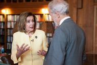 Rep. Nancy Pelosi (D-San Francisco) talks with UC Berkeley Chancellor Rich Lyons on Saturday, June 27, 2026 in Berkeley, CA - Source: Getty