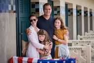 Michael Shannon, Kate Arrington and their children pose during the unveiling of his dedicated beach locker room on the Promenade des Planches during the 47th Deauville American Film Festival on September 11, 2021 in Deauville, France- Source: Getty