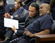 Attorney Michael Sanft talks with his client Duane Davis at Pretrial Check-in Held For Tupac Shakur Murder Suspect Duane Davis - Source: Getty
