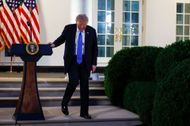 President Donald Trump leaves the podium after speaking as he hosts a dinner in the Rose Garden at the White House on September 02, 2026 in Washington, DC. - Source: Getty