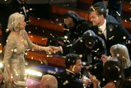 Leonardo DiCaprio congratulates Helen Mirren after the 79th Annual Academy Awards on Sunday, February - Source: Getty