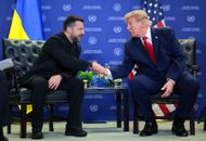 Volodymyr Zelensky (L) and President Donald Trump shake hands as they hold a bilateral meeting in conjunction with the 81st session of the United Nations (U.N.) General Assembly at U.N. Headquarters on September 22, 2026 in New York City - Source: Getty