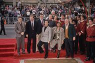 American actor Walter Koenig, Canadian actor William Shatner, American actor Leonard Nimoy, American actor George Takei, American actor DeForest Kelley, American actress Nichelle Nichols, and Canadian actor James Doohan during the 'Star Trek Signature Ceremony' at Mann's Chinese Theatre in the Hollywood neighbourhood of Los Angeles, California, 5th December 1991 - Source: Getty