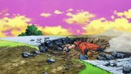 Goku gets flattened by Beerus - Source: Toei Animation