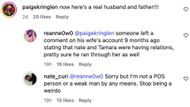 Curiel replies to a user's comment (Image via Instagram/@nate_curi)